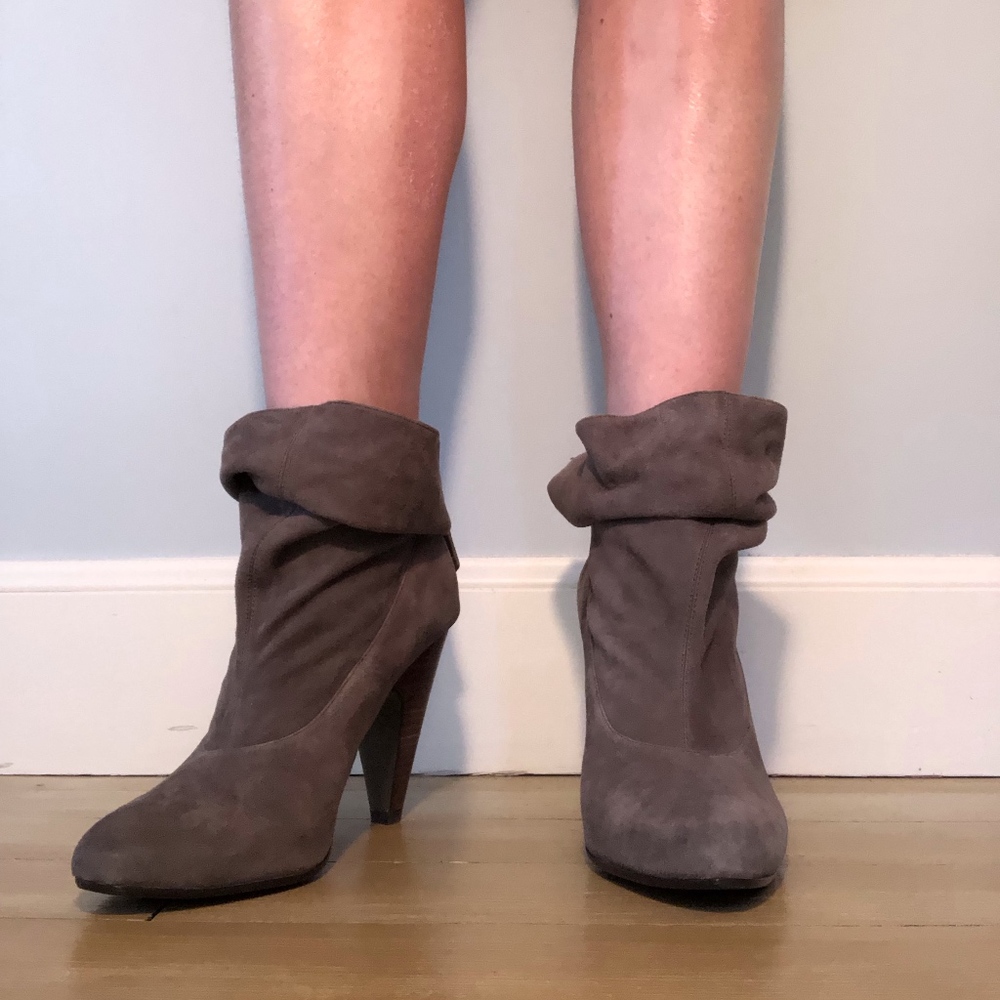 Grey Suede Booties with Heel